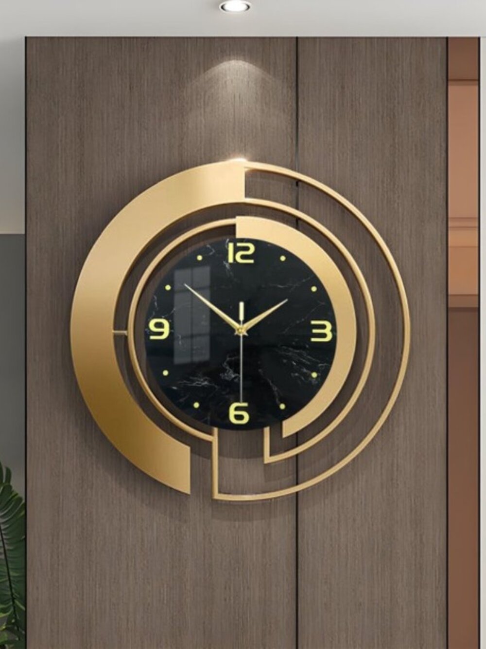 24" Luxury Gold & Black Metal Wall Clock – Marble Pattern